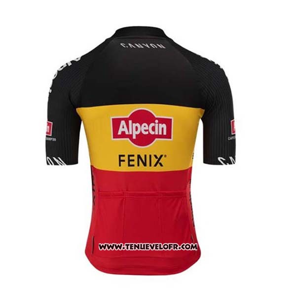 2020 Maillot Ciclismo Alpecin Fenix Noir Jaune Rouge Manches Courtes et Cuissard